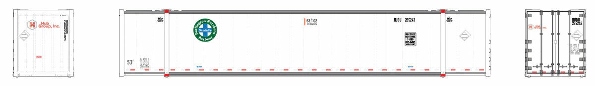 Rapido Trains 402001  BNSF/Hub Group (HUBU) 53′ high-cube container (2-pack)