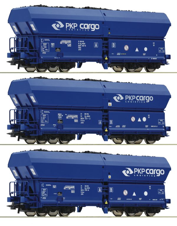 Roco 76046  3 piece set self unloading hopper wagons, PKP Cargo