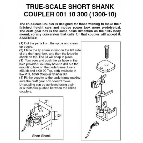 Micro Trains 00110300 (1300-10)   N True Scale Short Shank Coupler (10 Pair)