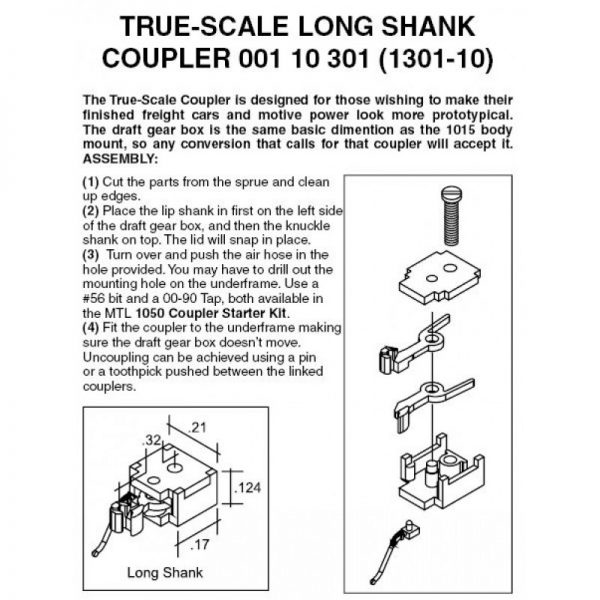 Micro Trains 00110301 (1301-10)  N True Scale Long Shank Coupler (10 Pair)