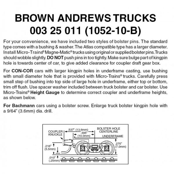 Micro Trains 325011   N BROWN Andrews w/ short ext. couplers (10 pr)