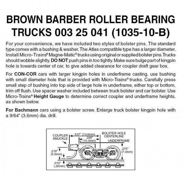 Micro Trains 00325041 (1035-10-B)  N Brown Barber Roller Bearing Trucks w/ short ext. couplers (10 pr)