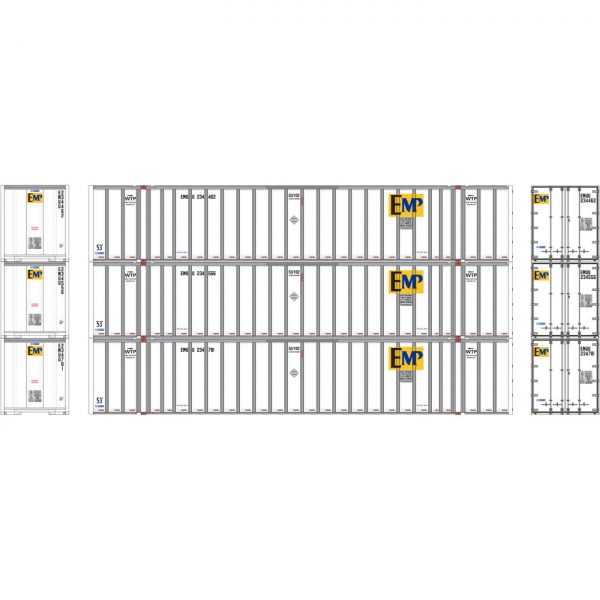 Athearn 72770  53’ Stoughton Container, EMHU (3 Pack)