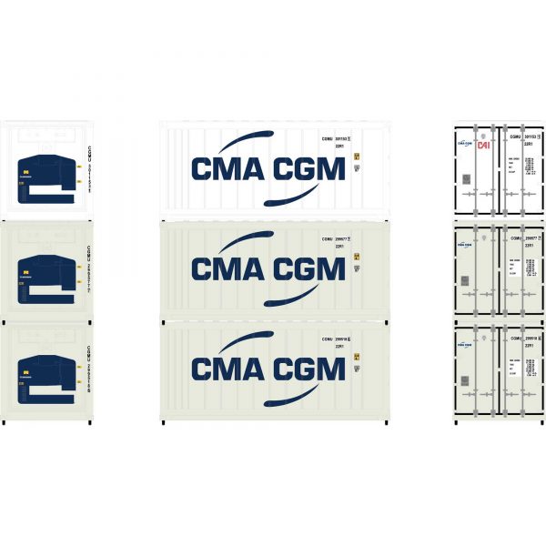 Athearn 17728  20’ Reefer Container, CMA CGM (3 Pack)