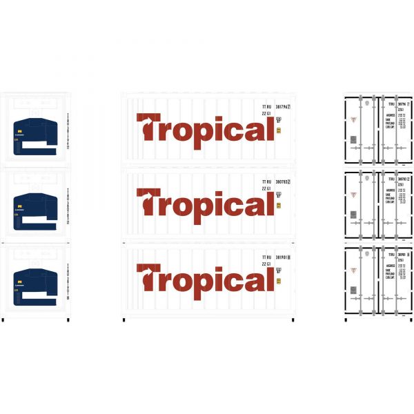 Athearn 17729  20’ Reefer Container, Tropical (3 Pack)