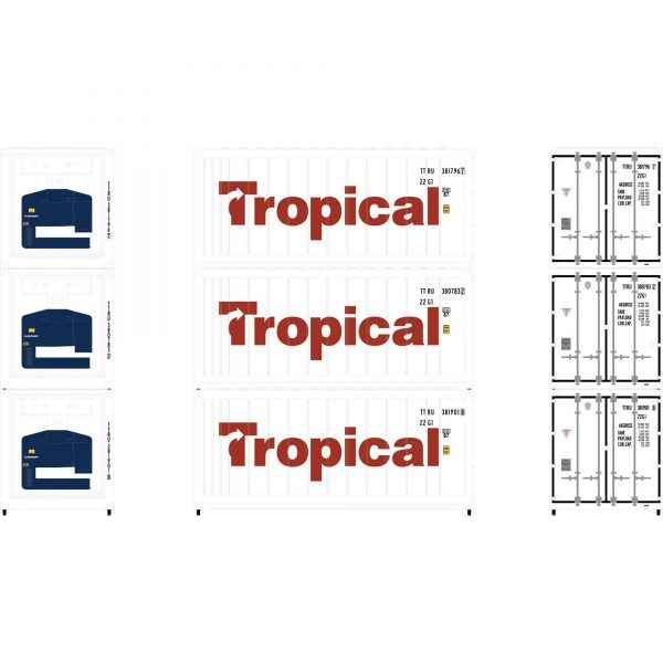 Athearn 17729  N 20’ Reefer Container, Tropical (3 Pack)