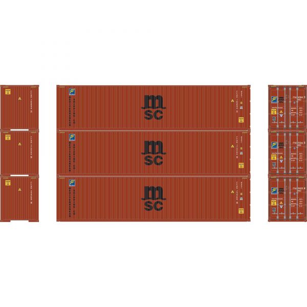 Athearn 17438  40' Corrugated HC Container, MSC/Florens  (3 Pack)