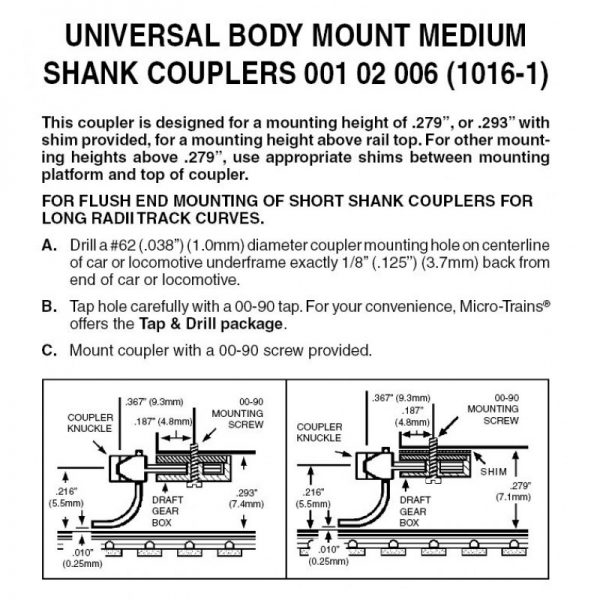 Micro Trains 00102006 (1016-1)   N Universal BMC Medium Shank Unassembled (2pr)