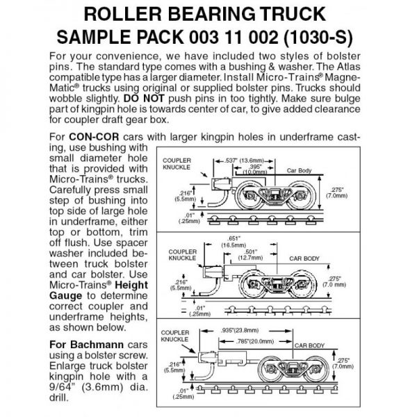 Micro Trains 00311002 (1030-S)   N Roller Bearing Trucks sampler pack (3 Pr)