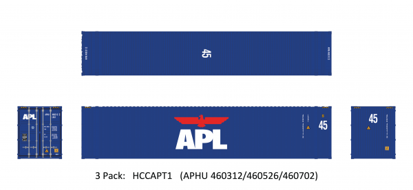 Aurora Miniatures HCCAPT1  45' Hi-Cube Dry Container, APL (3 Pack)