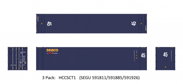 Aurora Miniatures HCCSCT1  45' Hi-Cube Dry Container, Seaco (3 Pack)