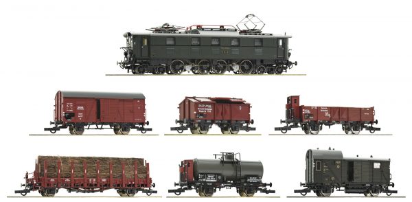 Roco 61492  7 piece set: Electric locomotive E 52 22 with goods train, DRG (DCC/Sound)
