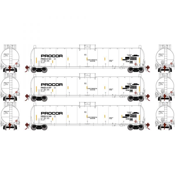 Athearn Genesis 25667   33,900-Gallon LPG Tank/Early, PROX (3 Pack) #31181, 31187, 31193