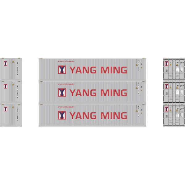 Athearn 27051  40' Corrugated Low Container, Yang Ming (3 Pack)