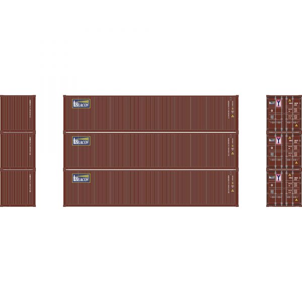 Athearn 27059  HO 40' Corrugated Low Container, Beacon  (3 Pack)