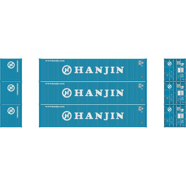 Athearn 27061  HO 40' Corrugated Low Container, Hanjin (3 Pack)
