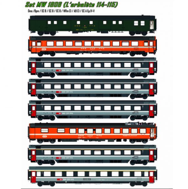 LS Models MW1806  8 piece passenger set PARIS-BÂLE-ZURICH EC 114/115, SBB