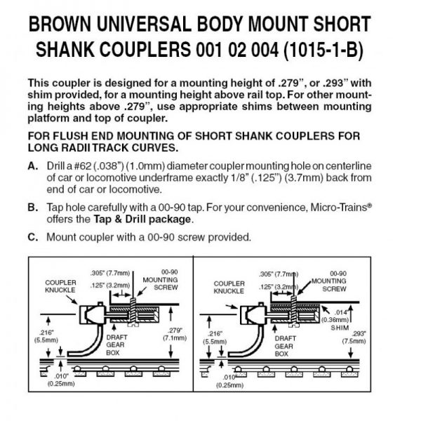 Micro Trains 00102004 (1015-1B)   N BROWN Universal BMC Short Shank Assembled (2pr)