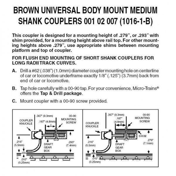 Micro Trains 00102007 (1016-1B)   N BROWN Universal BMC Medium Shank Assembled (2pr)