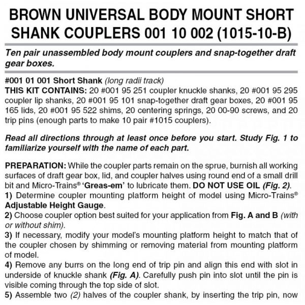 Micro Trains 00110002 (1015-10B)   N Brown Universal BMC Short Shank Unassembled (10pr)