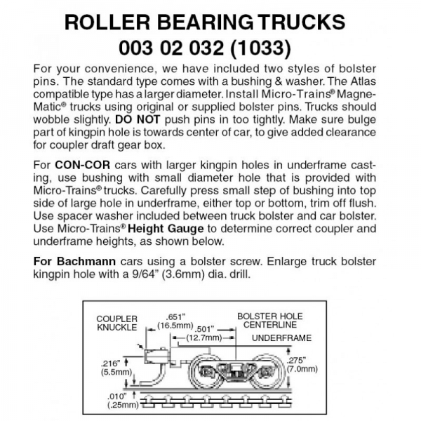 Micro Trains 00302032 (1033)   N Roller Bearing w/med ext couplers (1pr)