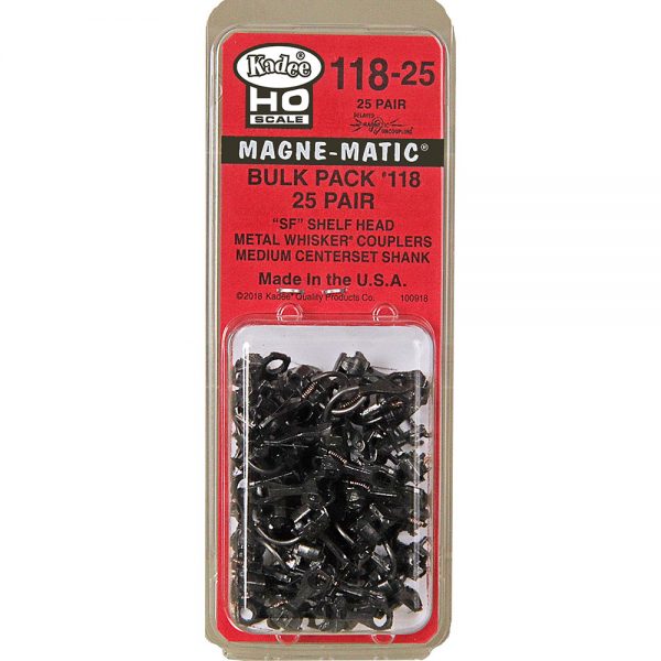 Kadee #118 -25 HO Scale Bulk Pack - 25 pair #118 SF Shelf Whisker Metal Couplers - Medium (9/32") Centerset Shank