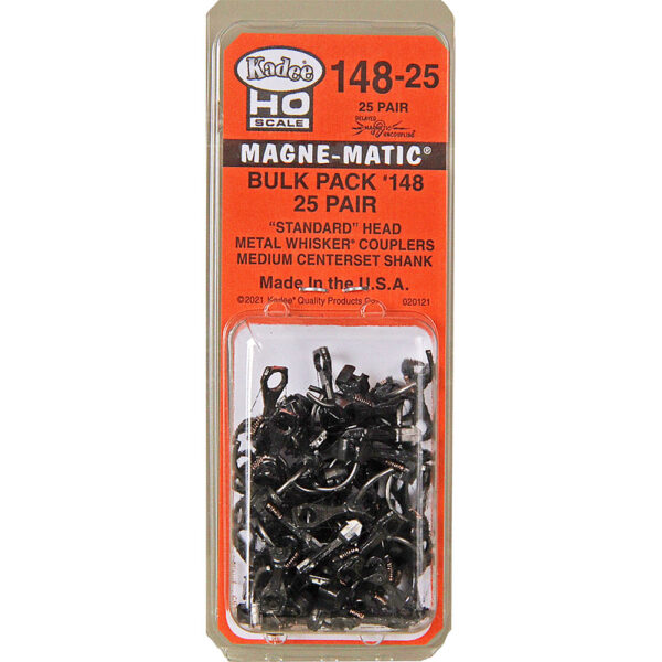 Kadee #148-25 HO Scale Bulk Pack - #148 Whisker® Metal Couplers - Medium (9/32") Centerset Shank (25pr)