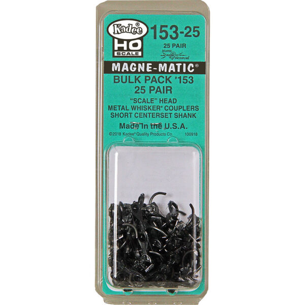 Kadee #153-25 HO Scale Bulk Pack - #153 "Scale" Whisker® Metal Couplers - Short (1/4") Centerset Shank (25pr)