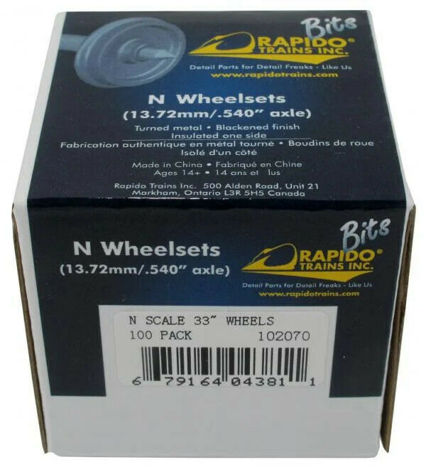 Rapido Trains 102070   N 33" Metal Wheelsets -- pkg(100)