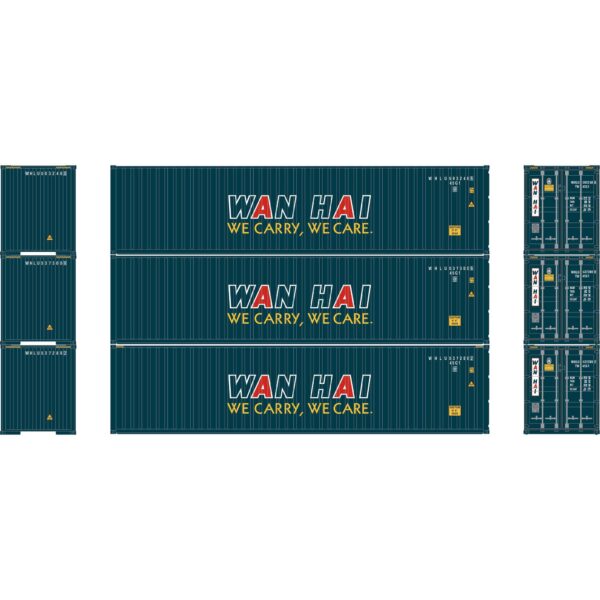 Athearn 29171  40' Corrugated Container, Wan Hai (3 Pack)