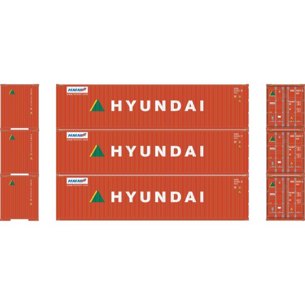 Athearn 28387  HO 40' Corrugated Container, Hyundai (3 Pack)
