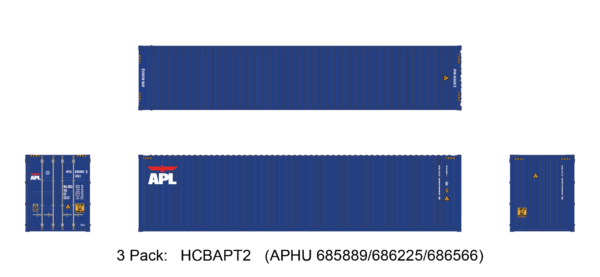 Aurora Miniatures HCBAPT2 40ft Containers 3 Pack, APL Small Logo (APHU 685889/686225/686566)