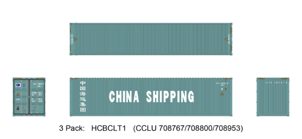 Aurora Miniatures HCBCLT1 40ft Containers 3 Pack, China Shipping (CCLU 708767/708800/708953)
