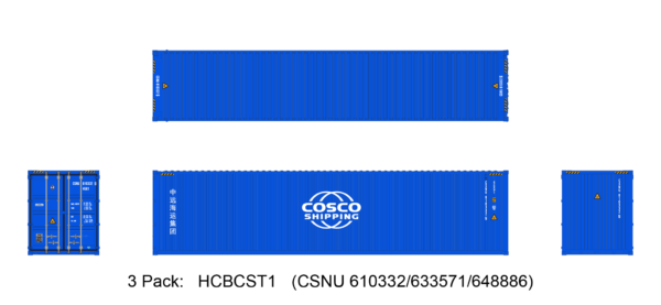 Aurora Miniatures HCBCST1 40ft Containers 3 Pack, COSCO (CSNU 610332/633571/648886)