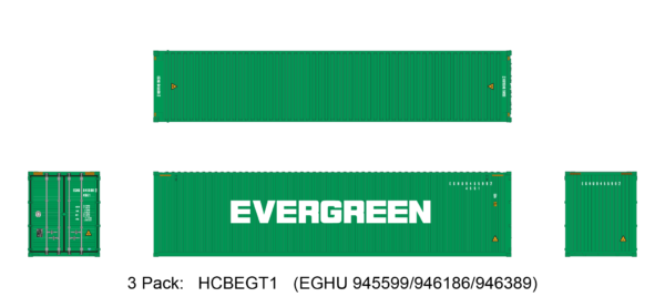 Aurora Miniatures HCBEGT1 40ft Containers 3 Pack, Evergreen (EGHU 945599/946186/946389)