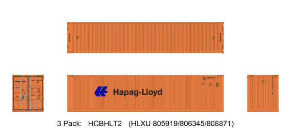 Aurora Miniatures HCBHLT2 40ft Containers 3 Pack, Hapag-Lloyd Small Logo (HLXU 859683/862303/863318)