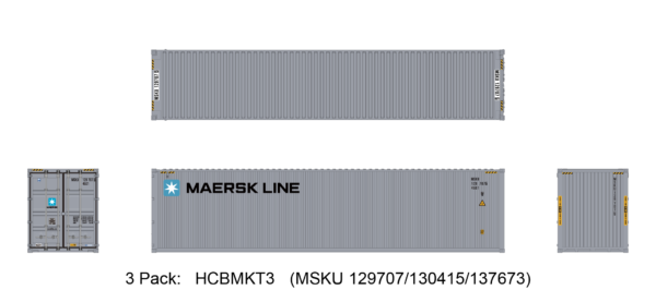 Aurora Miniatures HCBMKT3 40ft Containers 3 Pack Maersk Small Logo (MSKU 129707/130415/137673)