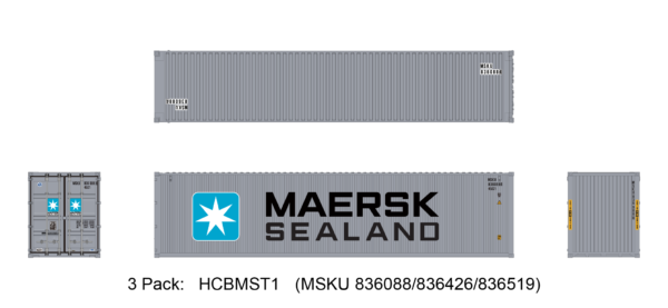 Aurora Miniatures HCBMST1   40ft Containers 3 Pack Maersk Sealand #1 (MSKU 836088/836426/836519)