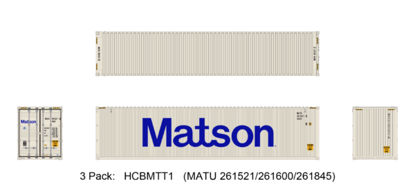 Aurora Miniatures HCBMTT1 40ft Containers 3 Pack, Matson (MATU 261521/261600/261845)