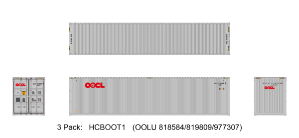 Aurora Miniatures HCBOOT1 40ft Containers 3 Pack, OOCL (OOLU 818584/819809/977307)