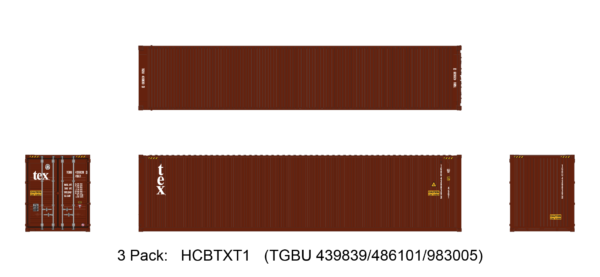 Aurora Miniatures HCBTXT1 40ft Containers 3 Pack, TEX (TGBU 439839/486101/983005)