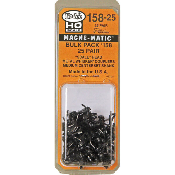 Kadee #158-25 HO Scale Bulk Pack - 25 pair #158 "Scale" Whisker® Metal Couplers - Medium (9/32") Centerset Shank