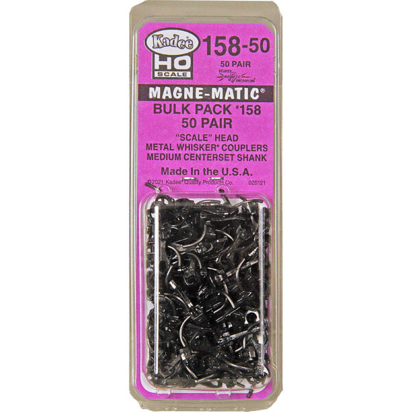 Kadee #158-50 HO Scale Bulk Pack - 50 pair #158 "Scale" Whisker® Metal Couplers - Medium (9/32") Centerset Shank
