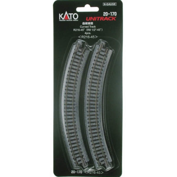 Kato 20170  N 216mm (8 9/16") Radius 45º Curve Track [4 pcs]