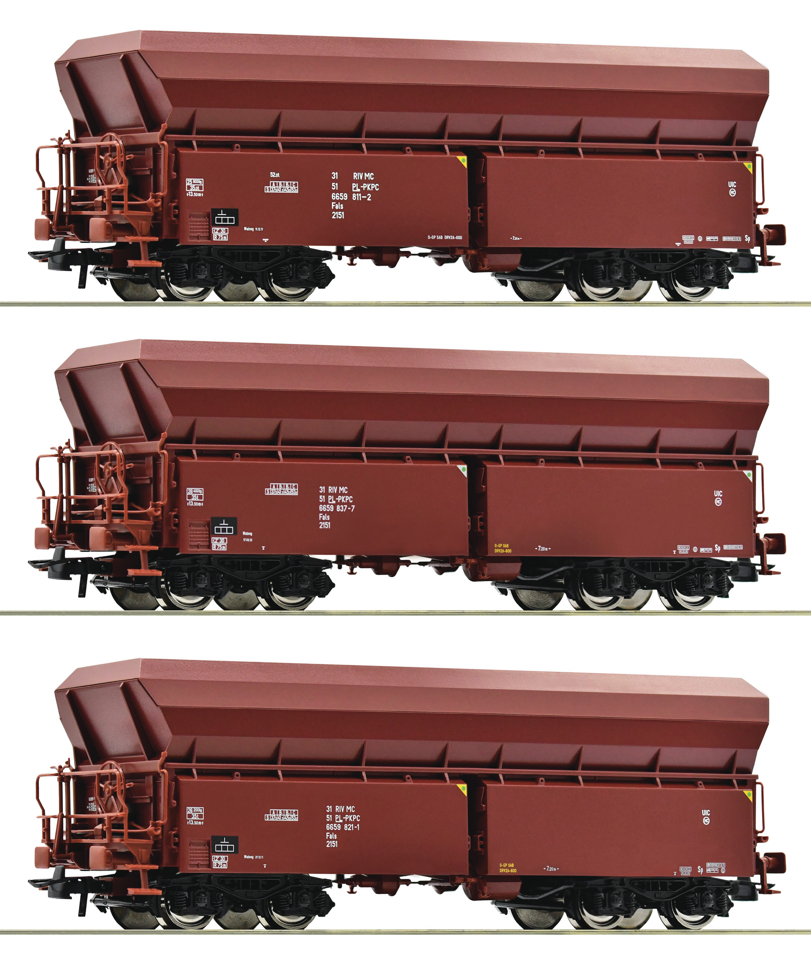 Roco 77037   3 piece set: Self unloading hopper wagons, PKP Cargo