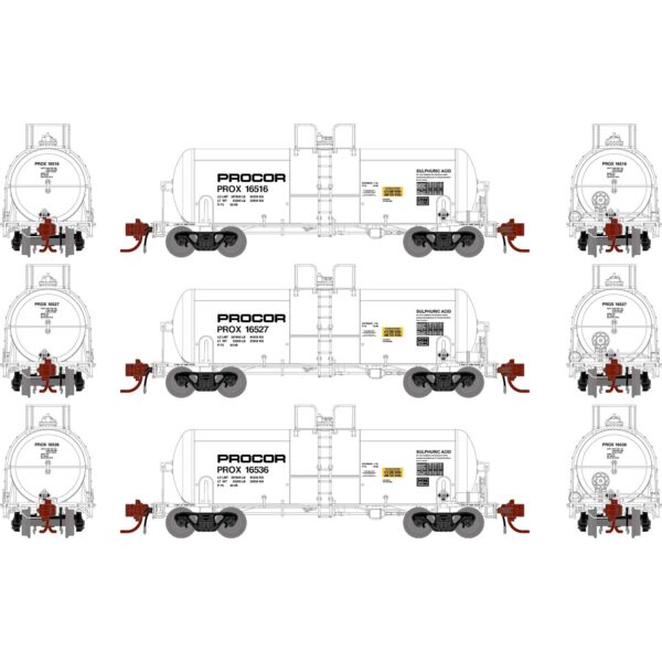 Athearn 15324  13,600-Gallon Acid Tank, PROX, White #16516, 16527, 16536 (3 Pack)