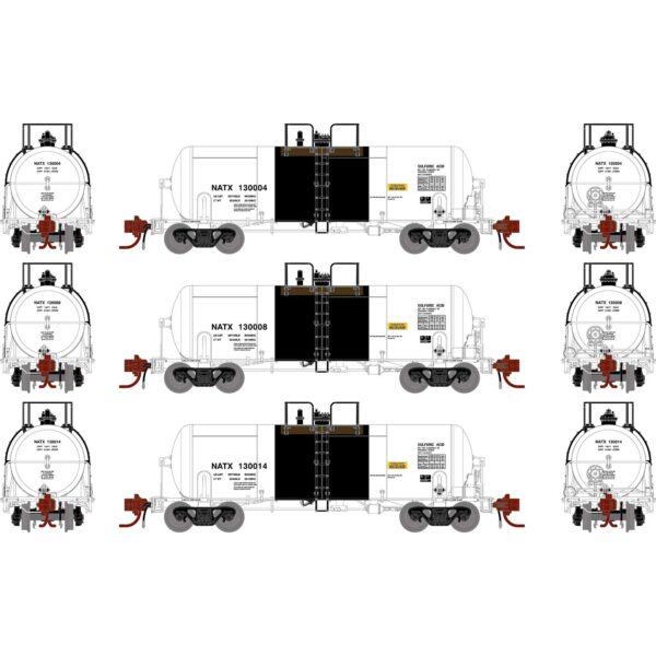 Athearn 15316  13,600-Gallon Acid Tank, NATX #130004, 130008, 130014 (3 Pack)