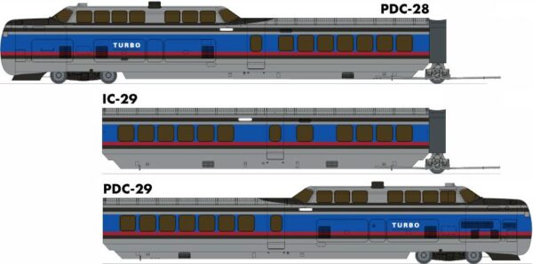 Rapido Trains 203502  UAC TurboTrain 3-Car Set, Penn Central/DOT  #50-70-51 (DC/DCC/Sound)