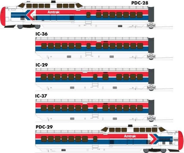 Rapido Trains 203504  UAC TurboTrain 5-Car Set, Late Amtrak #50-70-71-72-51 (DC/DCC/Sound)