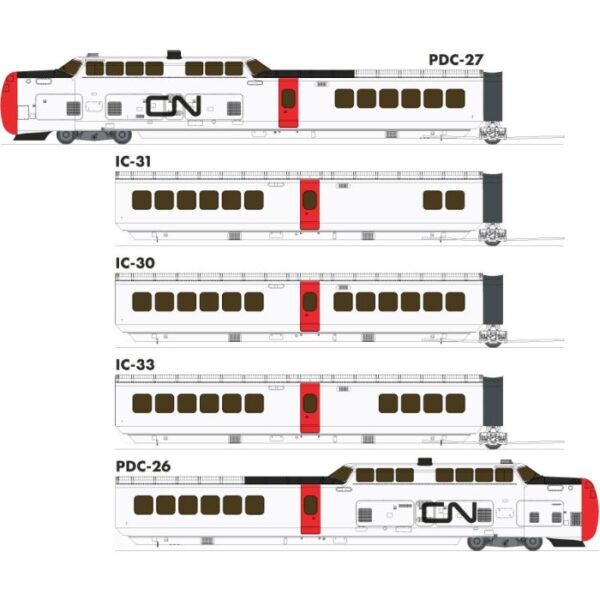 Rapido Trains 203505  UAC TurboTrain 5-Car Set, CN Rail #126-201-256-228-151(DC/DCC/Sound)